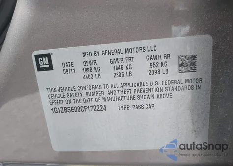 2012 Chevrolet Malibu Ls z USA, uszkodzony, nr VIN 1G1ZB5E00CF172224